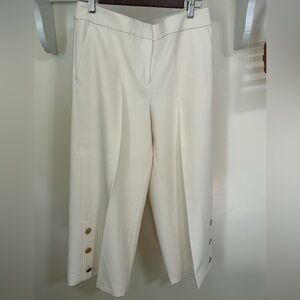 Cream Wide-Leg Pants with Side Gold Buttons